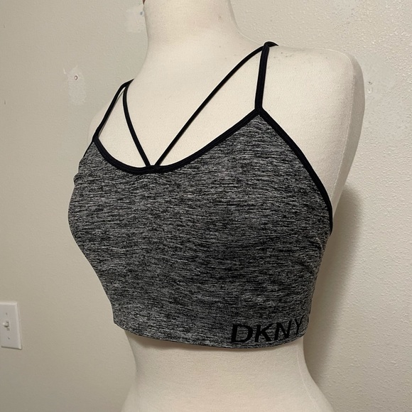 Women's DKNY Sport Seamless Strappy Low-Impact Sports Bra Grey Black Sz Large - Picture 1 of 8